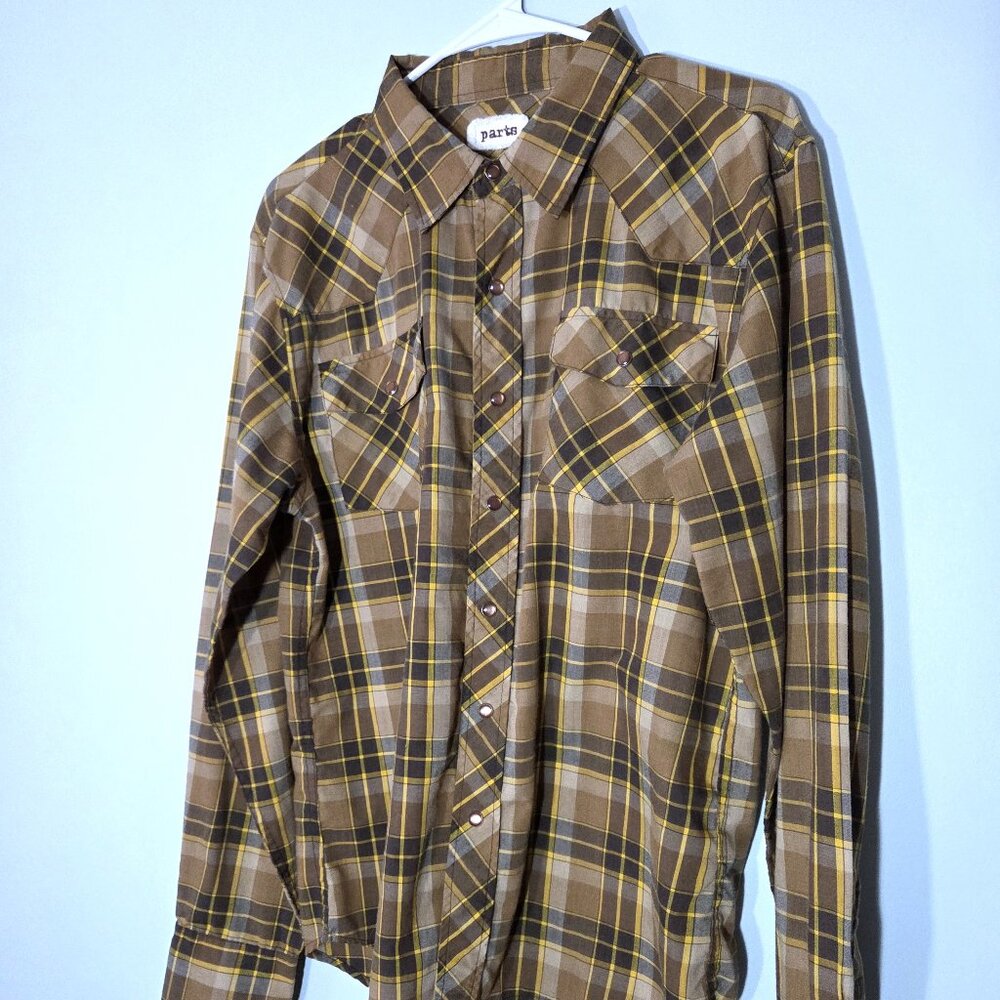 Parts Brown Plaid Shirt Size L